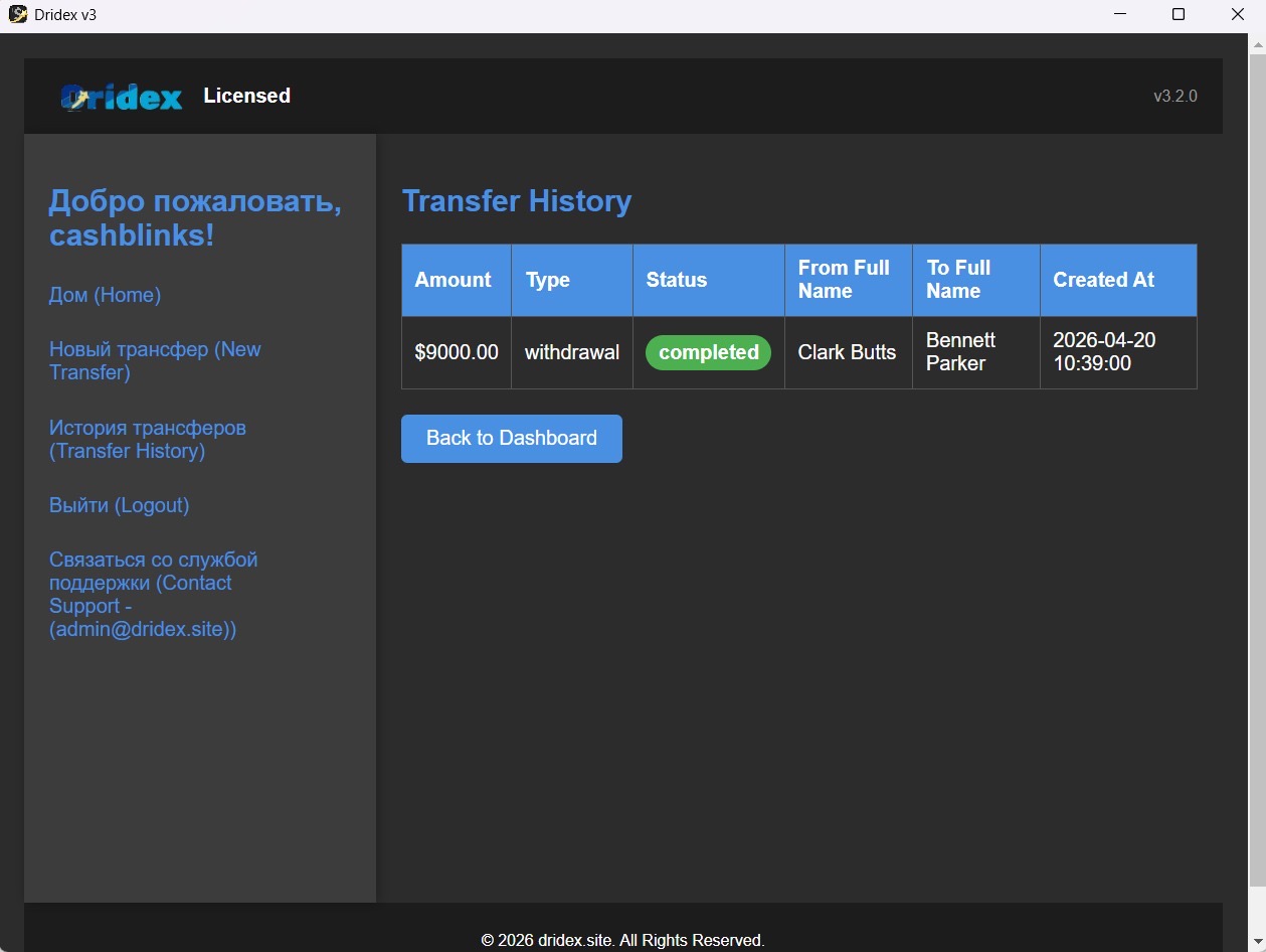 Dridex payment dashboard